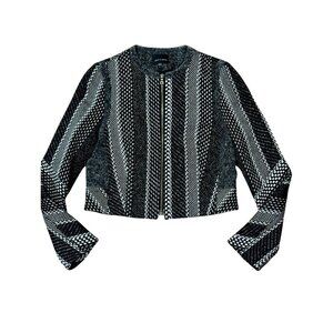 Judith & Charles Sz 4 Blazer Black White Tweed Cropped Jacket Classic Office